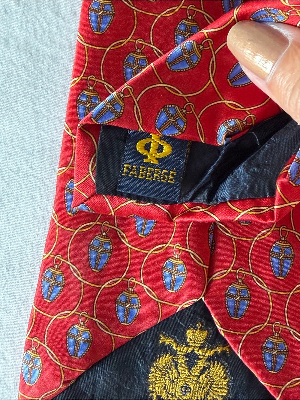 Faberge Vintage Silk Neck Tie Made In Usa Red Blue Old Money Egg Careerwear — image 3 of 8